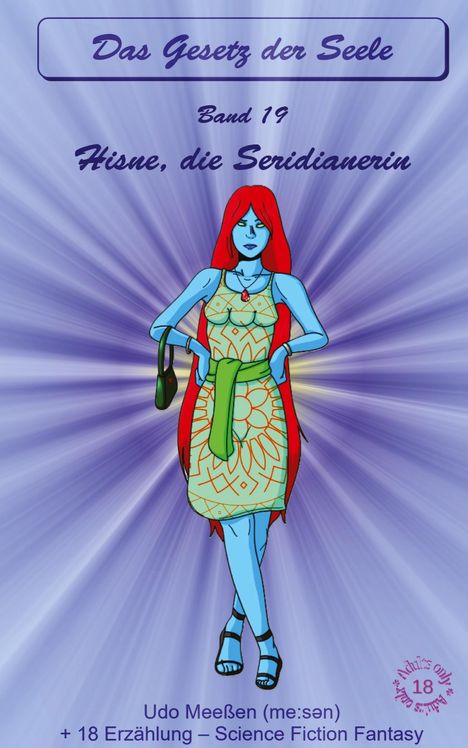 "Das Gesetz der Seele", Band 19: "Hisne, die Seridianerin" – Illustration mit blauer Frau und roten Haaren.