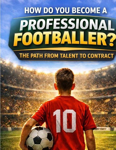 „HOW DO YOU BECOME A PROFESSIONAL FOOTBALLER? THE PATH FROM TALENT TO CONTRACT.“ Ein Junge im Stadion, Trikot Nummer 10.