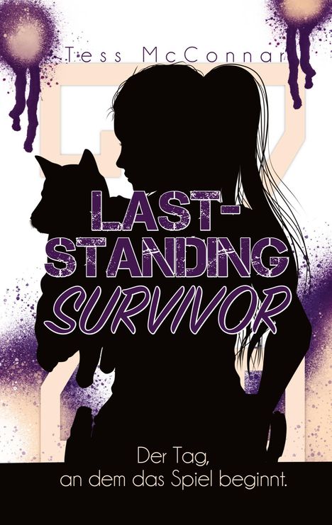 „Last-Standing Survivor“ – Der Tag, an dem das Spiel beginnt. Silhouette einer Person mit Katze, lila Spritzer.