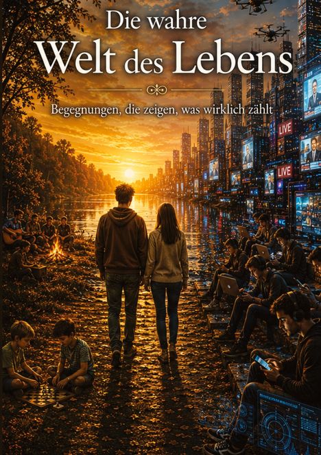 „Die wahre Welt des Lebens. Begegnungen, die zeigen, was wirklich zählt.“ Ein Paar vor einem kontrastreichen Hintergrund.