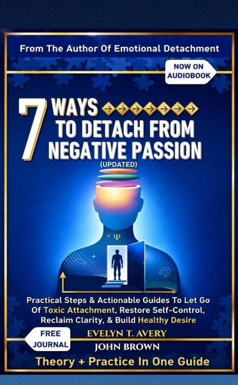 "7 Ways to Detach from Negative Passion" von Evelyn T. Avery und John Brown. Abbildung eines stilisierten menschlichen Kopfes.