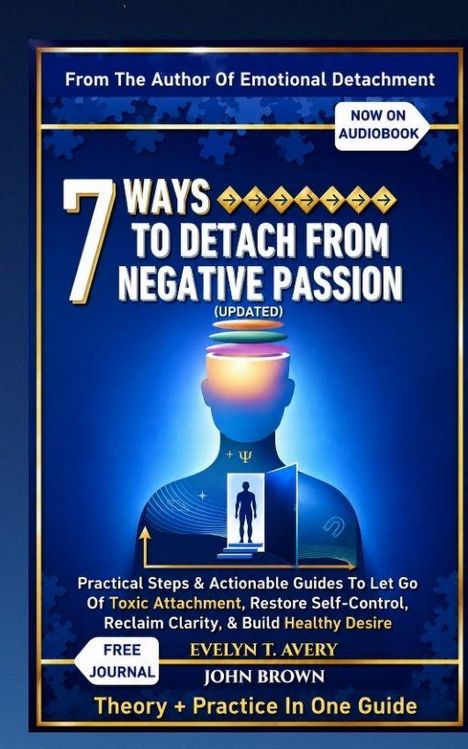 "7 Ways to Detach from Negative Passion" von Evelyn T. Avery. Abbildung: Mensch mit glühendem Kopf führt Türrahmen.