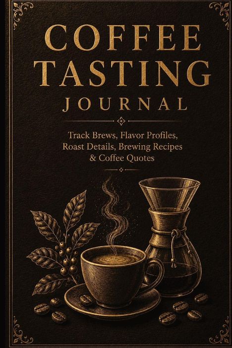 "Coffee Tasting Journal: Track Brews, Flavor Profiles, Roast Details, Brewing Recipes & Coffee Quotes." Vintage Illustration.