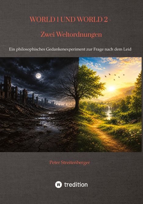 Titel: "WORLD 1 UND WORLD 2 - Zwei Weltordnungen." Darunter eine düstere und eine helle Landschaft.