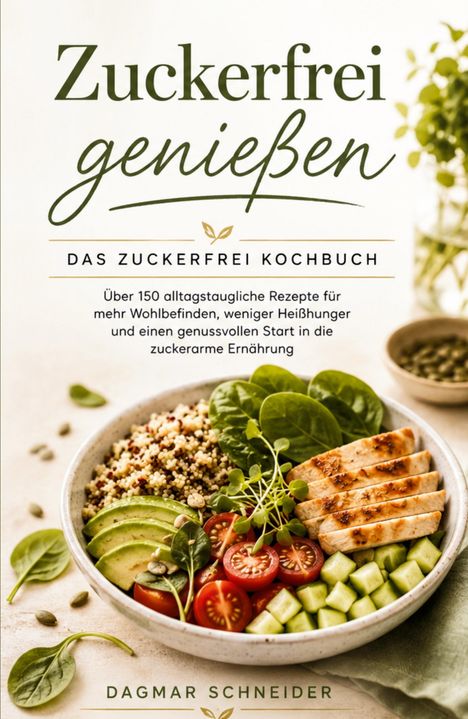 "Zuckerfrei genießen. Das Zuckerfrei Kochbuch. Über 150 Rezepte..." Schale mit Gemüse, Hühnchen und Quinoa.