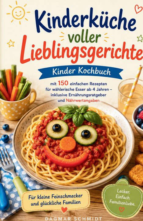 **Kinderküche voller Lieblingsgerichte** Kinder Kochbuch, 150 Rezepte, Für kleine Feinschmecker. Spaghetti Gesicht.
