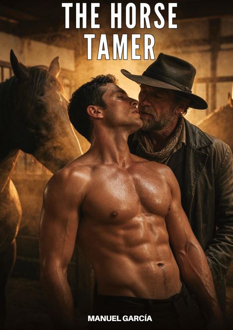 "The Horse Tamer" oben, "Manuel García" unten. Zwei Männer, einer muskulös und nackt, ein älterer mit Hut. Pferd im Hintergrund.
