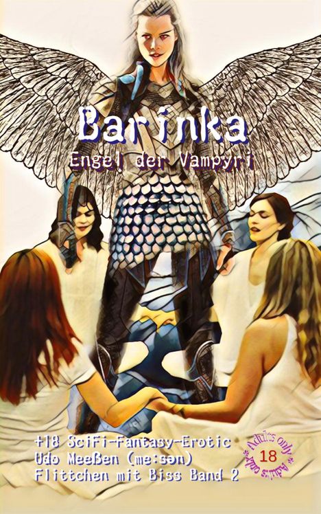 Logo mit Engel: "Barinka - Engel der Vampyri". Vier Frauen umringen einen Engel mit großen Flügeln. Ab 18.
