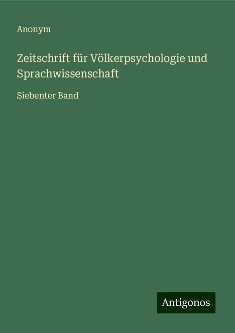 Anonym: Zeitschrift für Völkerpsychologie und Sprachwissenschaft, Buch