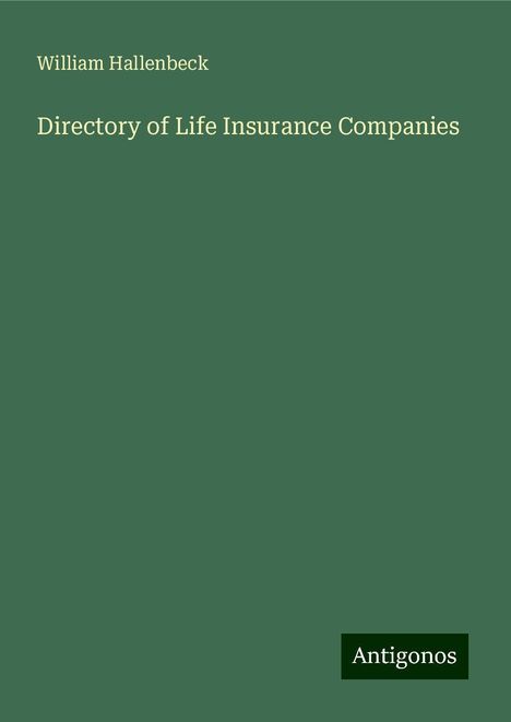 William Hallenbeck: Directory of Life Insurance Companies, Buch