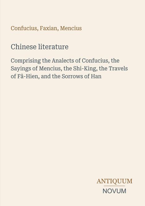 Text zu chinesischer Literatur mit Werken von Konfuzius, Mencius und anderen. Schlichtes, elegantes Design.