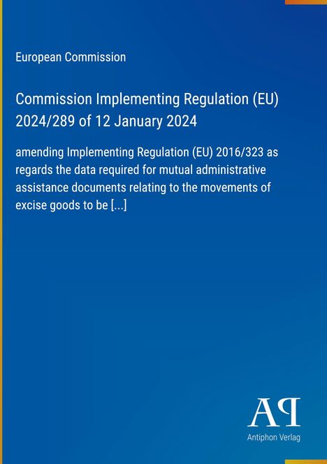 Europäische Kommission: Text über EU-Durchführungsverordnung. Blaues Design mit kleinem gelben Rand.