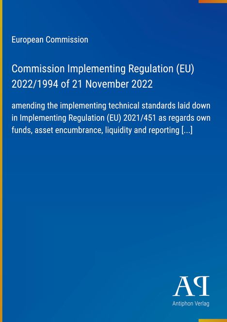 Text über EU-Verordnung auf blauem Hintergrund, oben links: "European Commission", unten rechts ein Logo.