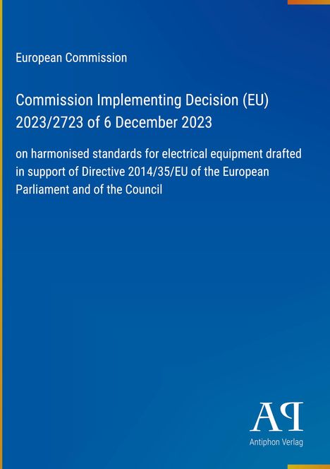 Text über EU-Richtlinien für elektrische Ausrüstung. Blaues Cover mit Verlag-Logo unten rechts.