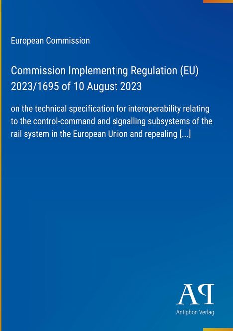 Text über eine EU-Verordnung zur Bahn-System-Interoperabilität, blauer Hintergrund, weißes Logo rechts unten.