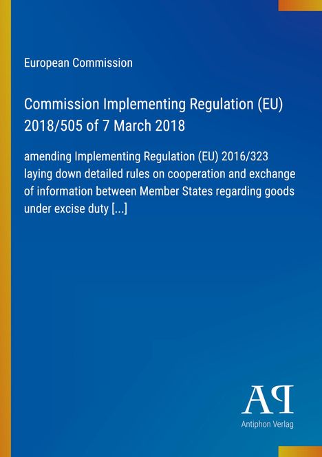 Text der EU-Verordnung und Verlagshinweis. Blaues Design mit Farbverlauf und gelbem Streifen links.