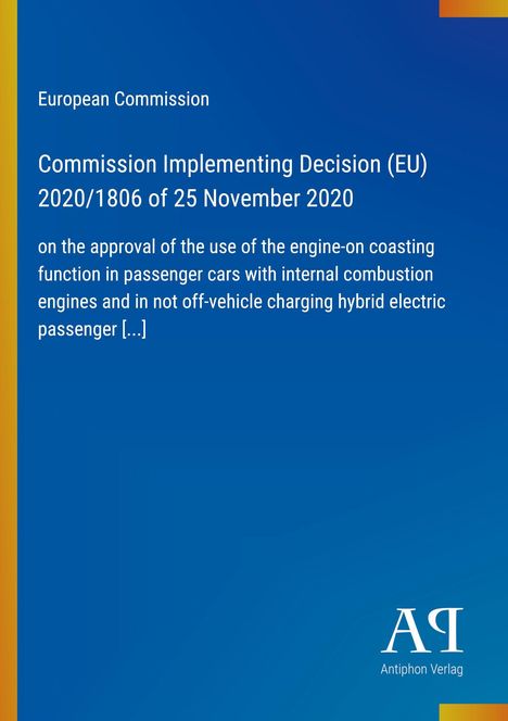 Text: "European Commission, Commission Implementing Decision (EU) 2020/1806 of 25 November 2020". Blaues Cover mit gelbem Rand.