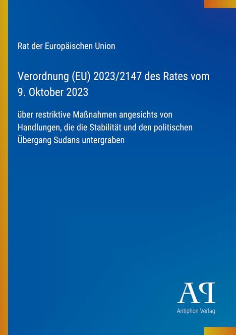 Verordnung (EU) 2023/2147, Rat der Europäischen Union, blaue Hintergrund mit gelbem und orangem Rand, Logo unten rechts.