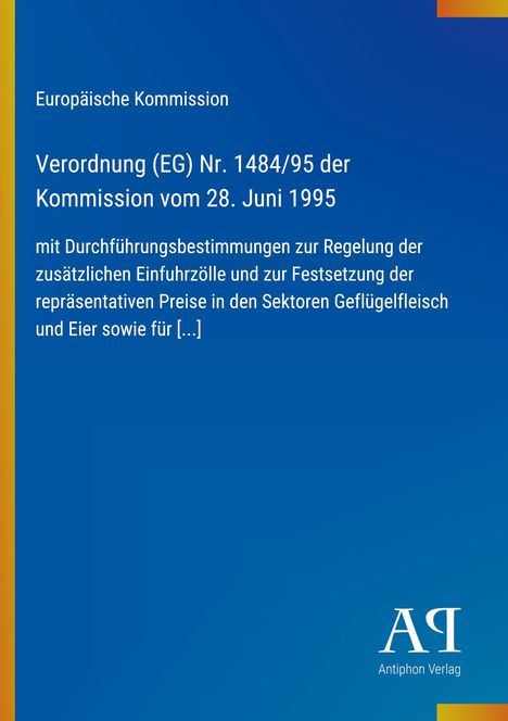 Text zur Verordnung der EU vom 28. Juni 1995 über Einfuhrzölle. Blaues Design mit gelbem Streifen links. Logo unten.