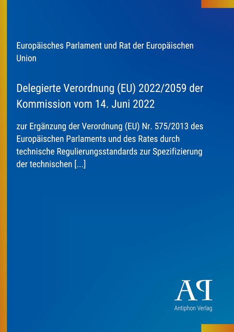 Delegierte Verordnung (EU) 2022/2059 der Kommission. Blauer Hintergrund mit gelbem Rand.