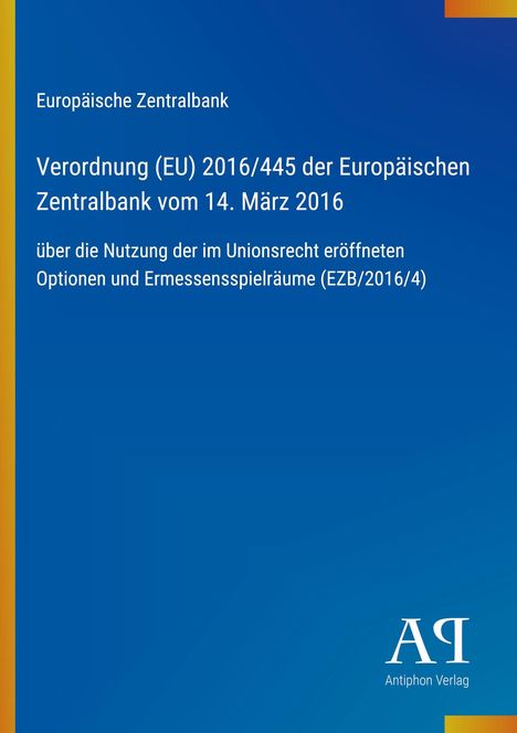 Text über eine Verordnung der Europäischen Zentralbank. Blaues Cover, links ein gelber Streifen, unten rechts Verlagslogo.