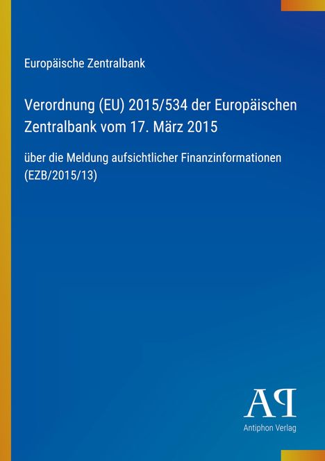 Europäische Zentralbank-Verordnung über Finanzinformationen, blau mit gelbem Streifen, Logo unten.