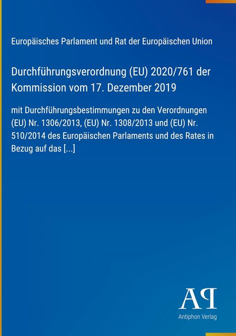 Text über die EU-Durchführungsverordnung 2020/761, blau mit gelbem Rand, "Antiphon Verlag" Logo unten rechts.