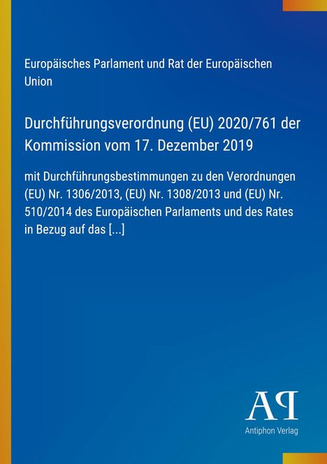 Durchführungsverordnung (EU) 2020/761, Kommission 17. Dezember 2019. Blaues Cover, Logos oben und unten.