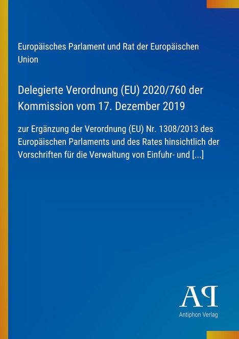 "Delegierte Verordnung (EU) 2020/760 der Kommission vom 17. Dezember 2019" auf blauem Hintergrund, unten Logo.
