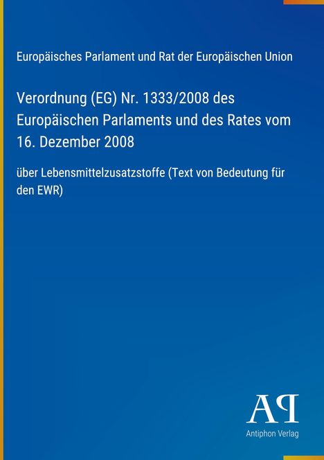 Text: "Europäisches Parlament und Rat der Europäischen Union..." Logo unten rechts. Hintergrund in Blau mit gelbem Streifen links.