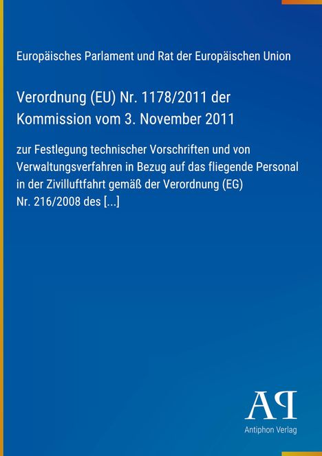 Titel: "Verordnung (EU) Nr. 1178/2011". Blauer Hintergrund, Verlag-Logo unten rechts.