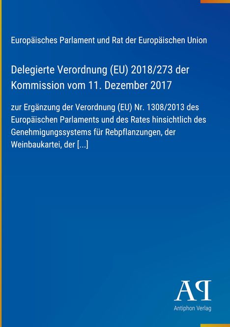 Text: "Europäisches Parlament, Verordnung (EU) 2018/273".  
Der Hintergrund ist blau. Unten rechts Logo: "A/ A".