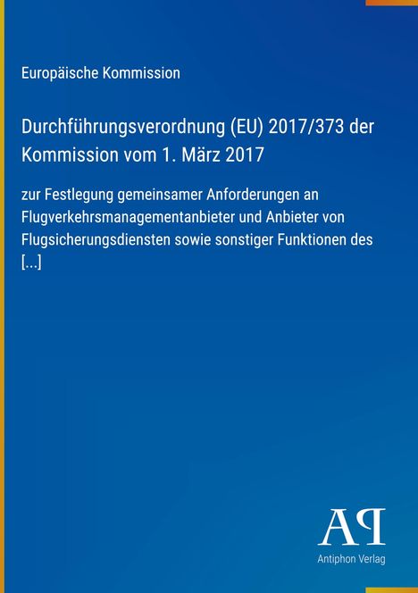 Text über Durchführung der EU-Verordnung 2017/373, gelbes und dunkelblaues Design mit Verlagssymbol unten.
