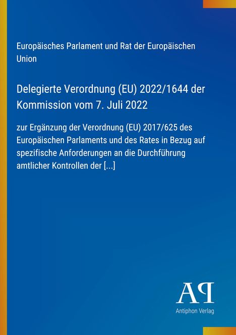 Ein blaues Cover mit dem Titel einer EU-Verordnung; das Logo "AQ Antiphon Verlag" unten rechts.