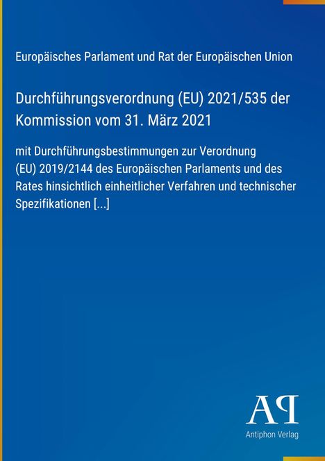 Text der EU-Durchführungsverordnung 2021/535 vom 31. März 2021, blauer Hintergrund. Unten rechts ein Logo.