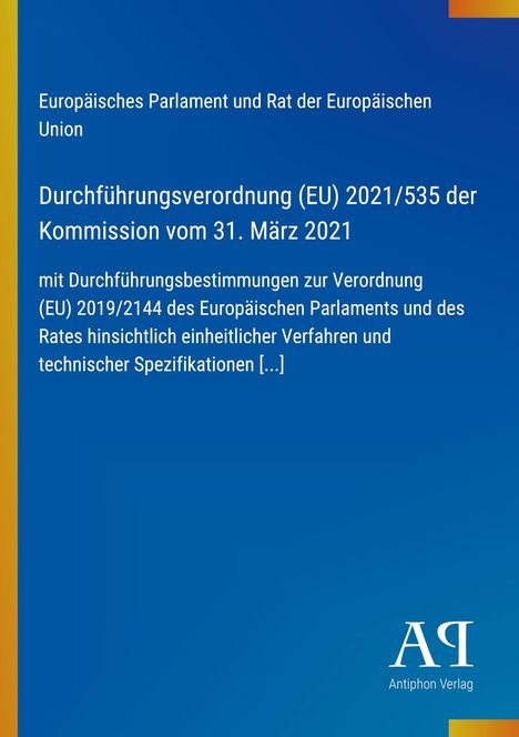Europäische Verordnung zu Verfahren und technischen Spezifikationen, blauer Hintergrund, Logos unten.