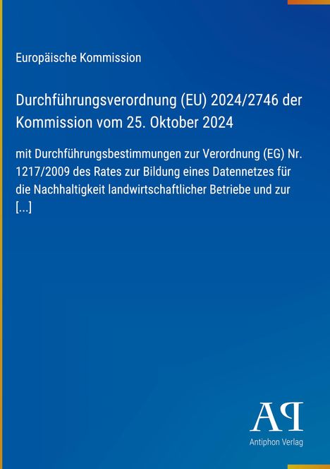 Text: Regelung zur Nachhaltigkeit landwirtschaftlicher Betriebe in der EU. Blauer Hintergrund mit gelben Akzenten.