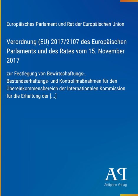 Verordnung (EU) 2017/2107 des Europäischen Parlaments; Blaues Layout mit "AA" Logo unten rechts.