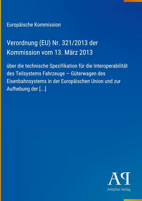 Text zur Verordnung (EU) Nr. 321/2013 über technische Spezifikationen für Fahrzeuge. Blaues Design mit Logo.