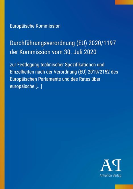 Text: Durchführung einer EU-Verordnung von 2020. Blau mit gelbem Rand. Unten: PA Antiphon Verlag.