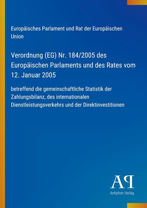 "Verordnung (EG) Nr. 184/2005 des Europäischen Parlaments" auf blauem Hintergrund, gelber Rand links, Logo unten.