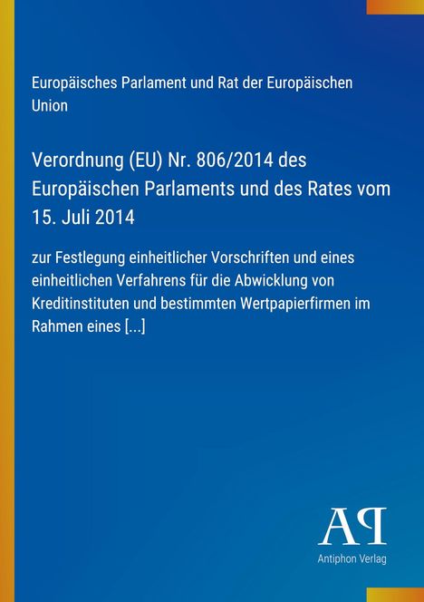 Text: Europäisches Parlament und Rat...; farbiger Hintergrund mit Logo „AR Antiphon Verlag“.