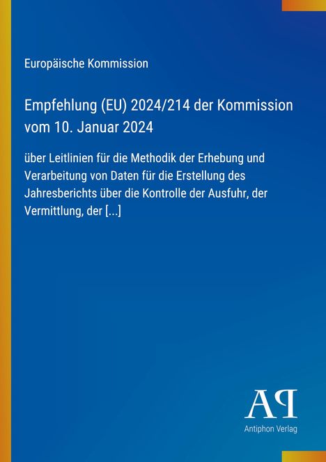 Empfehlung (EU) 2024/214 der Kommission vom 10. Januar 2024. Blauer Hintergrund, gelber Streifen links.