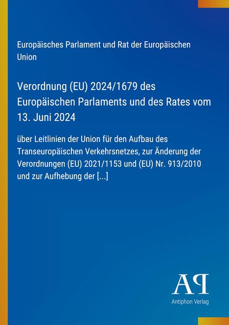 Text zur Verordnung (EU) 2024/1679, mit Datum 13. Juni 2024. Blaues Design mit Verlag-Logo unten.