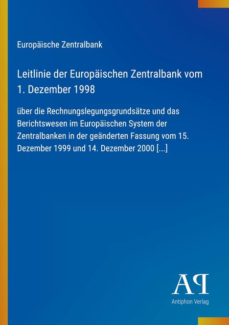 "Leitlinie der Europäischen Zentralbank vom 1. Dezember 1998" auf blauem Hintergrund, Logo unten rechts.