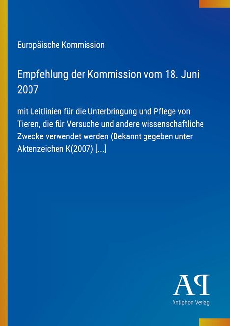 „Europäische Kommission, Empfehlung der Kommission vom 18. Juni 2007...” Vor blauem Hintergrund, gelber Streifen links.