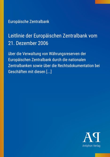 Text über Richtlinien der EZB und Währungsreserven. Blauer Hintergrund mit gelbem Rand und Verlagslogo unten rechts.