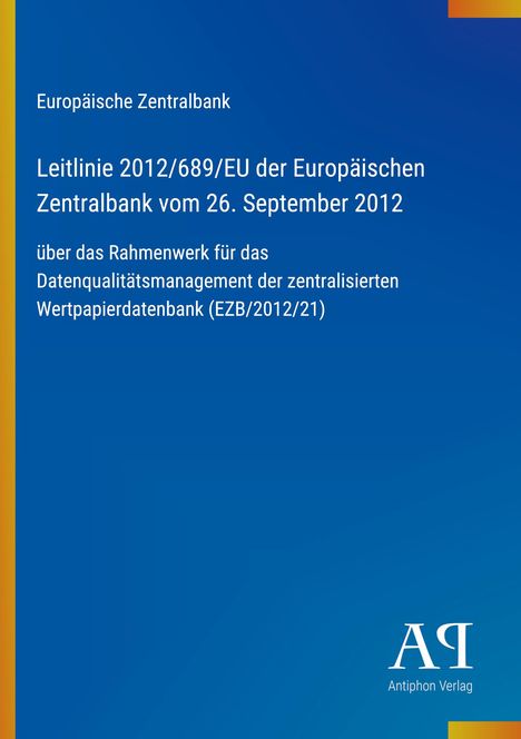 Text zur EU-Richtlinie für Datenmanagement. Blaues Design mit gelbem Rand und Verlagslogo unten.