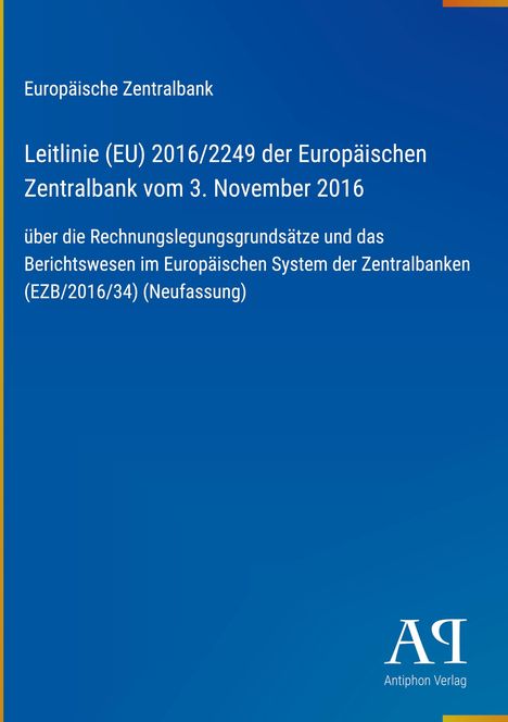 Text über Rechtsgrundsätze der EZB, dunkelblauer Hintergrund, Logo "AV" unten, gelber Streifen an der linken Seite.