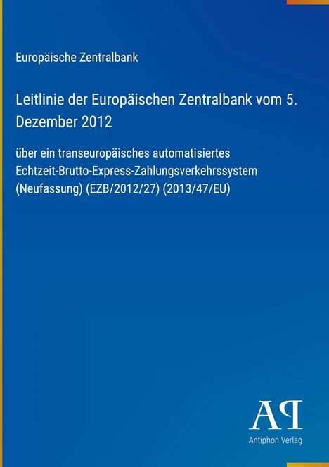 Text: "Europäische Zentralbank..." und "Antiphon Verlag". Blaues Design mit gelbem Streifen rechts oben und unten.
